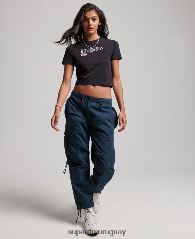 uy Superdry mujer playera pequeña con bordado gráfico de código negro DT2N8Z2231 ropa