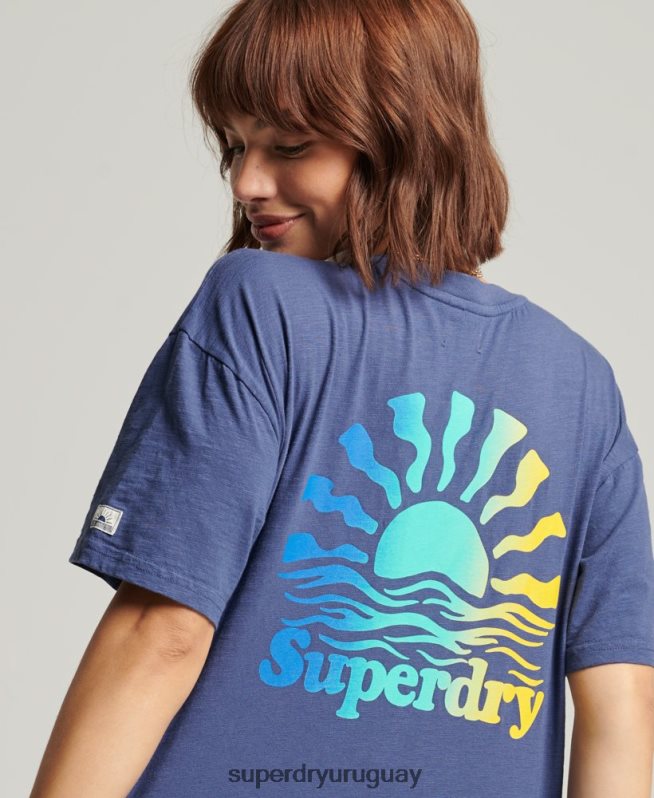 uy Superdry mujer playera vintage con rayas cali azul DT2N8Z6184 ropa