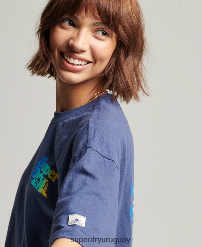 uy Superdry mujer playera vintage con rayas cali azul DT2N8Z6184 ropa