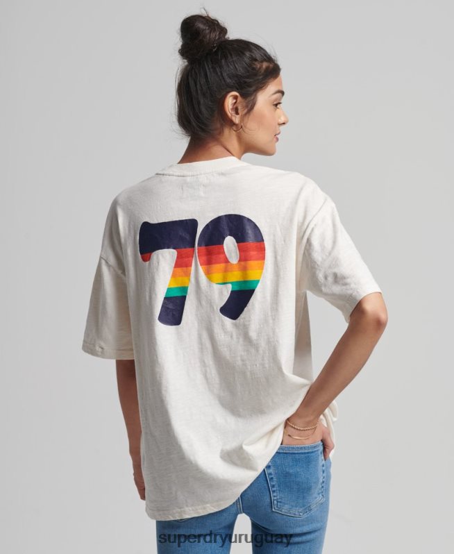 uy Superdry mujer playera vintage con rayas cali blanco DT2N8Z6191 ropa