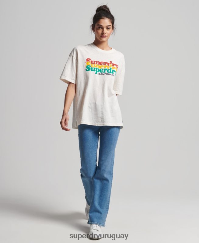 uy Superdry mujer playera vintage con rayas cali blanco DT2N8Z6191 ropa