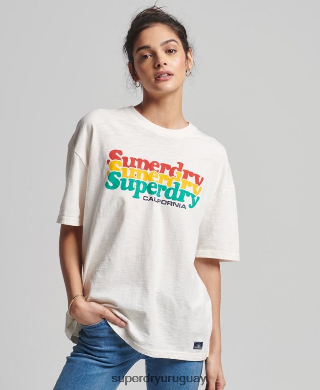 uy Superdry mujer playera vintage con rayas cali blanco DT2N8Z6191 ropa