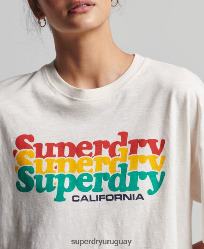 uy Superdry mujer playera vintage con rayas cali blanco DT2N8Z6191 ropa