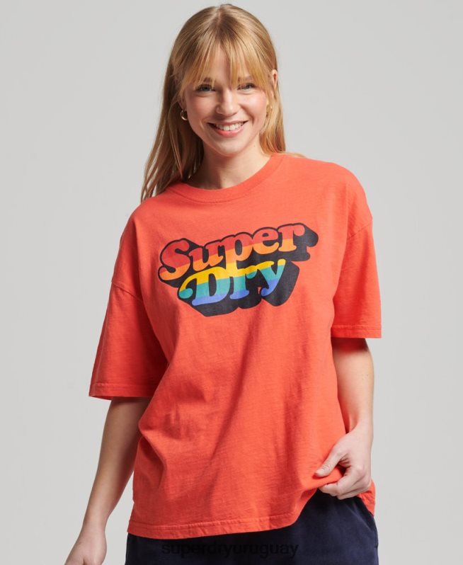 uy Superdry mujer playera vintage con rayas cali naranja DT2N8Z6189 ropa