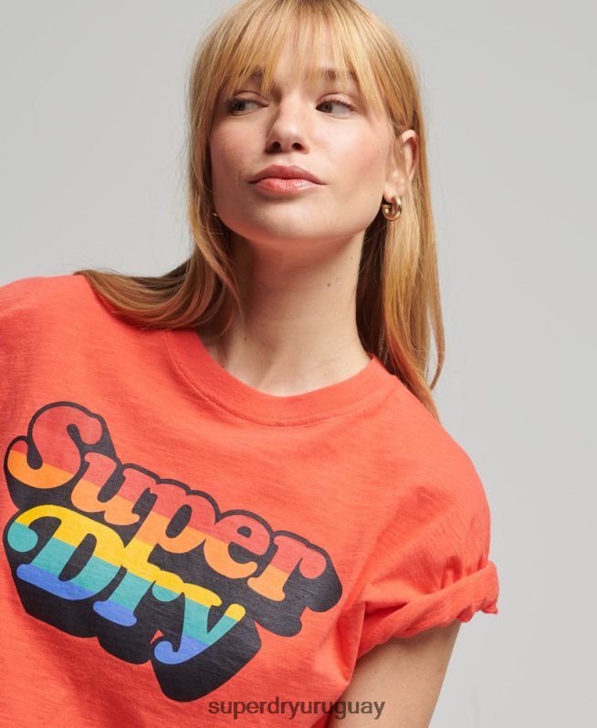 uy Superdry mujer playera vintage con rayas cali naranja DT2N8Z6189 ropa