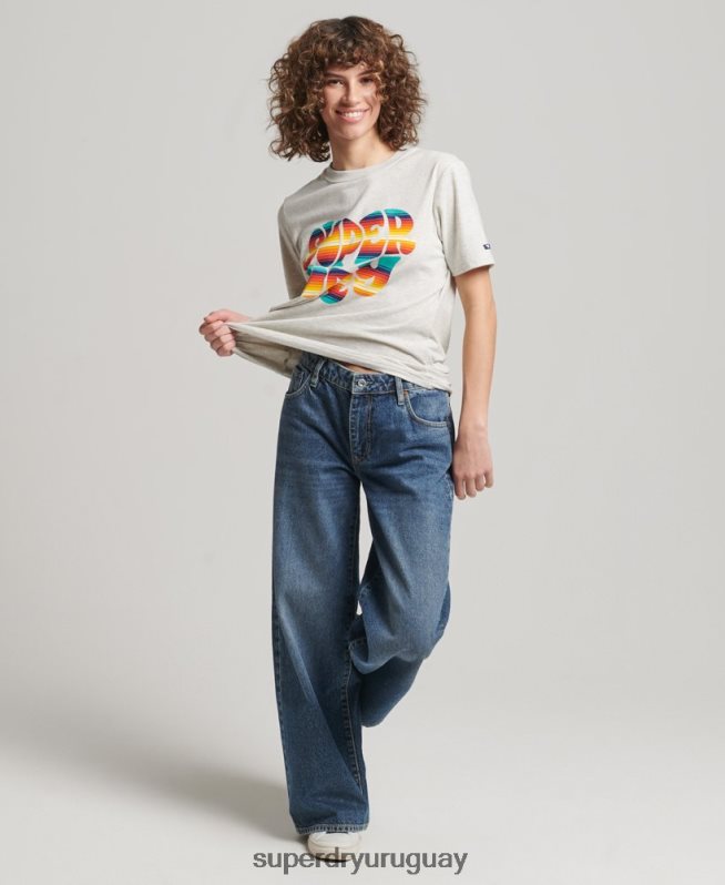 uy Superdry mujer playera vintage con relleno de guión gris DT2N8Z2648 ropa