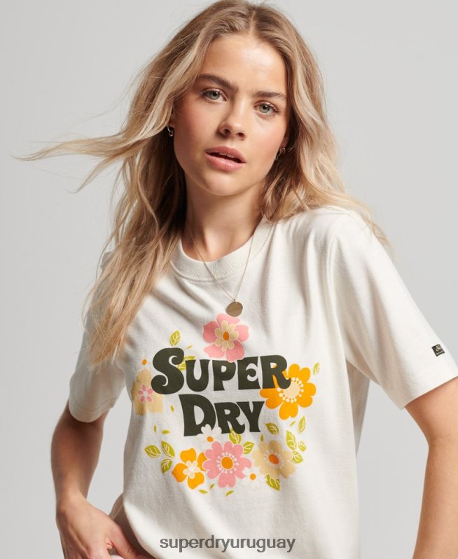 uy Superdry mujer playera vintage floral con guion blanco DT2N8Z2621 ropa