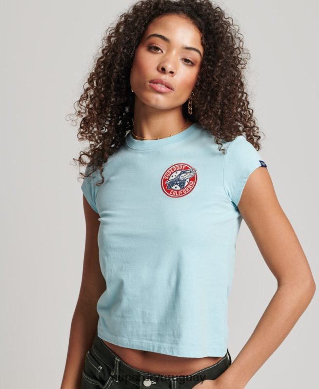 uy Superdry mujer rollo vintage con eso camiseta azul claro DT2N8Z2699 ropa