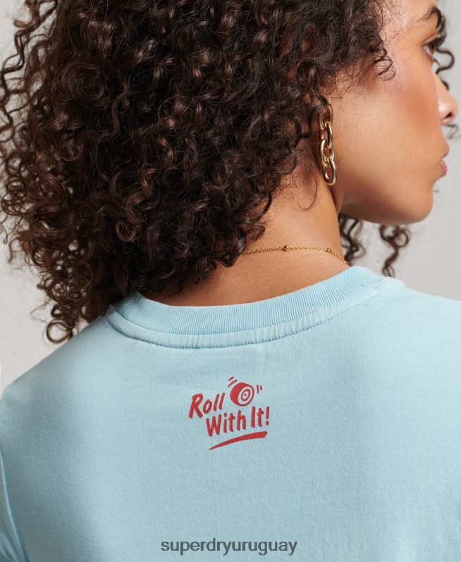 uy Superdry mujer rollo vintage con eso camiseta azul claro DT2N8Z2699 ropa