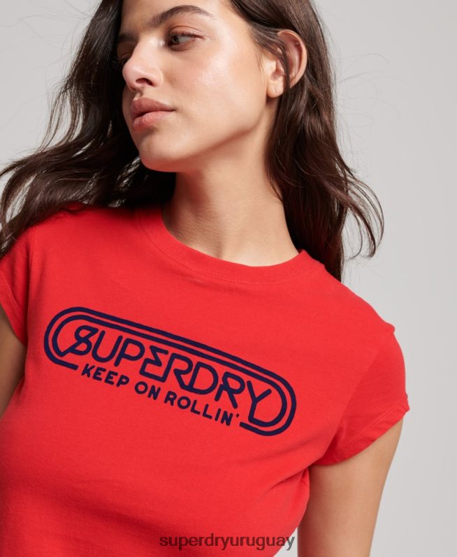 uy Superdry mujer rollo vintage con eso camiseta rojo DT2N8Z2649 ropa