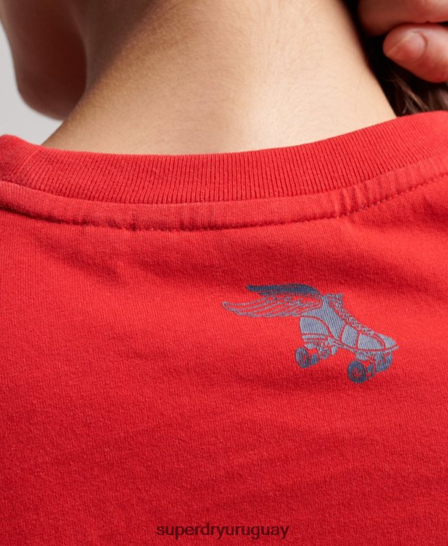 uy Superdry mujer rollo vintage con eso camiseta rojo DT2N8Z2649 ropa