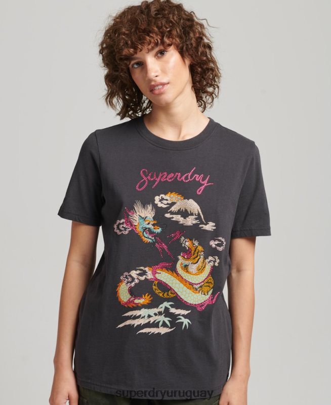 uy Superdry mujer suika camiseta gráfica negro DT2N8Z2644 ropa