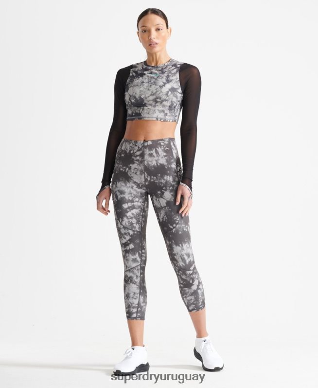 uy Superdry mujer top corto de malla de manga larga gris DT2N8Z4205 ropa