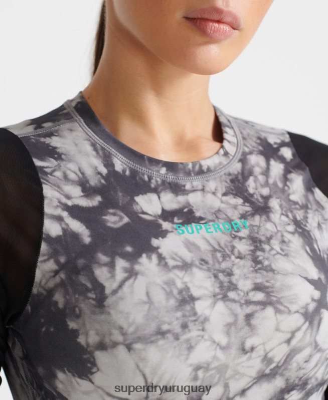 uy Superdry mujer top corto de malla de manga larga gris DT2N8Z4205 ropa