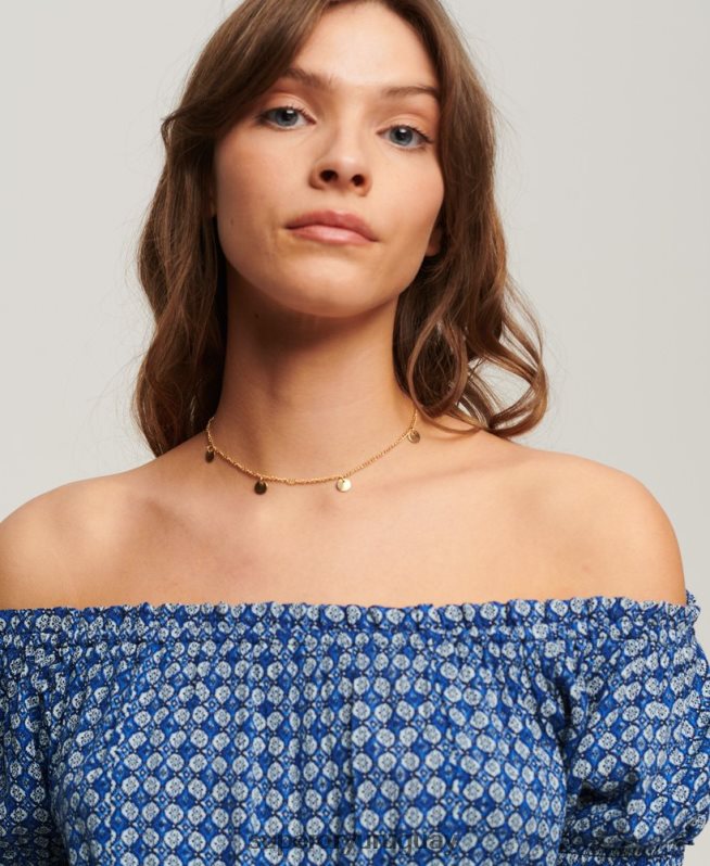 uy Superdry mujer top corto de manga corta con nido de abeja azul DT2N8Z2023 ropa