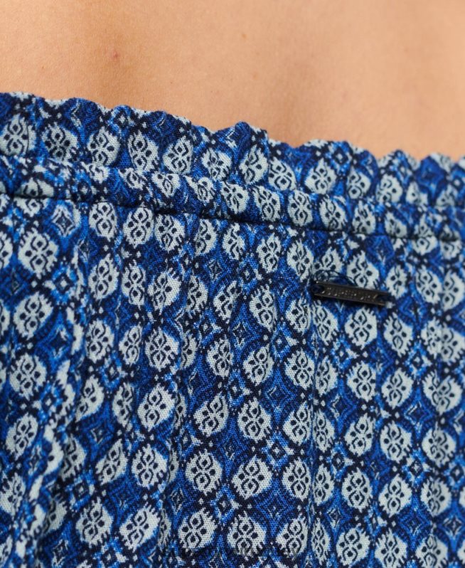 uy Superdry mujer top corto de manga corta con nido de abeja azul DT2N8Z2023 ropa