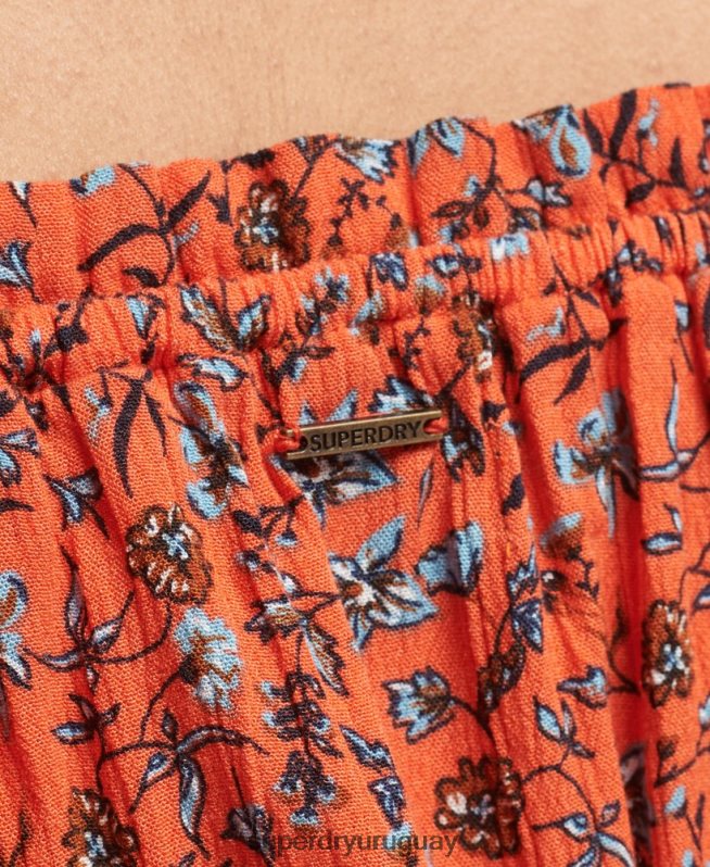 uy Superdry mujer top corto de manga corta con nido de abeja naranja DT2N8Z2110 ropa