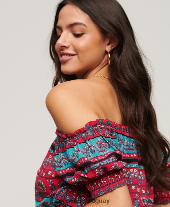 uy Superdry mujer top corto de manga corta con nido de abeja rosa DT2N8Z2109 ropa