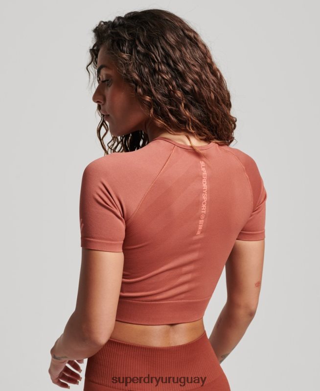 uy Superdry mujer top corto de manga corta sin costuras marrón DT2N8Z2931 ropa