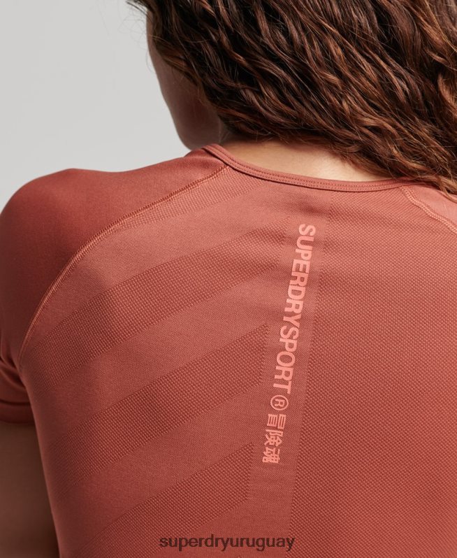 uy Superdry mujer top corto de manga corta sin costuras marrón DT2N8Z2931 ropa