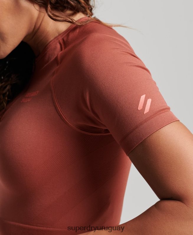 uy Superdry mujer top corto de manga corta sin costuras marrón DT2N8Z2931 ropa