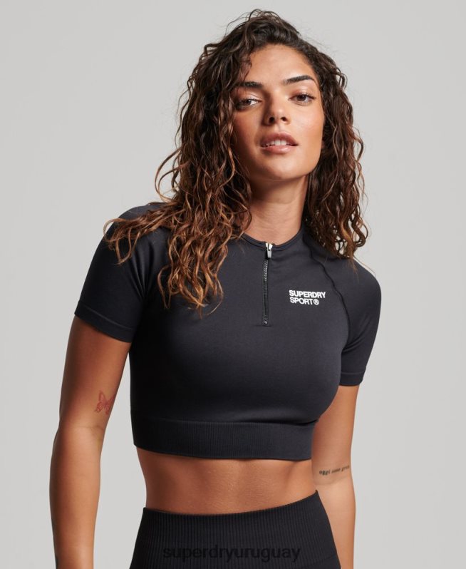 uy Superdry mujer top corto de manga corta sin costuras negro DT2N8Z2908 ropa