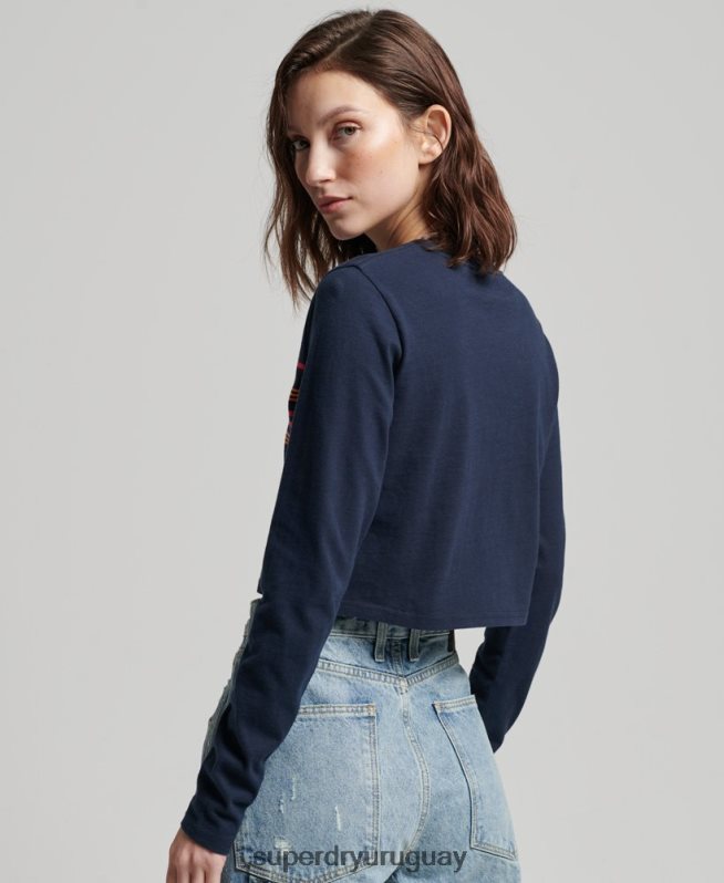 uy Superdry mujer top corto de manga larga con rayas vintage de algodón orgánico Armada DT2N8Z2970 ropa