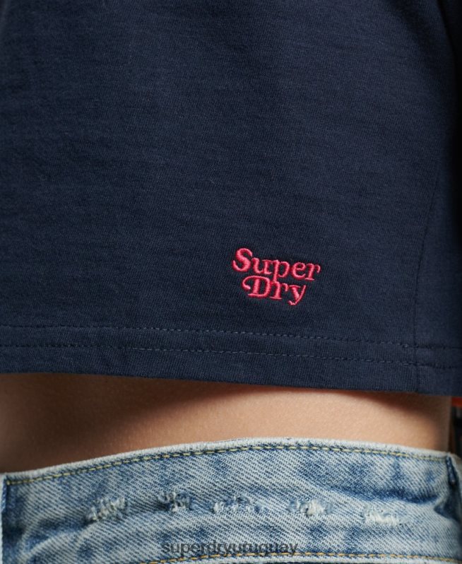 uy Superdry mujer top corto de manga larga con rayas vintage de algodón orgánico Armada DT2N8Z2970 ropa