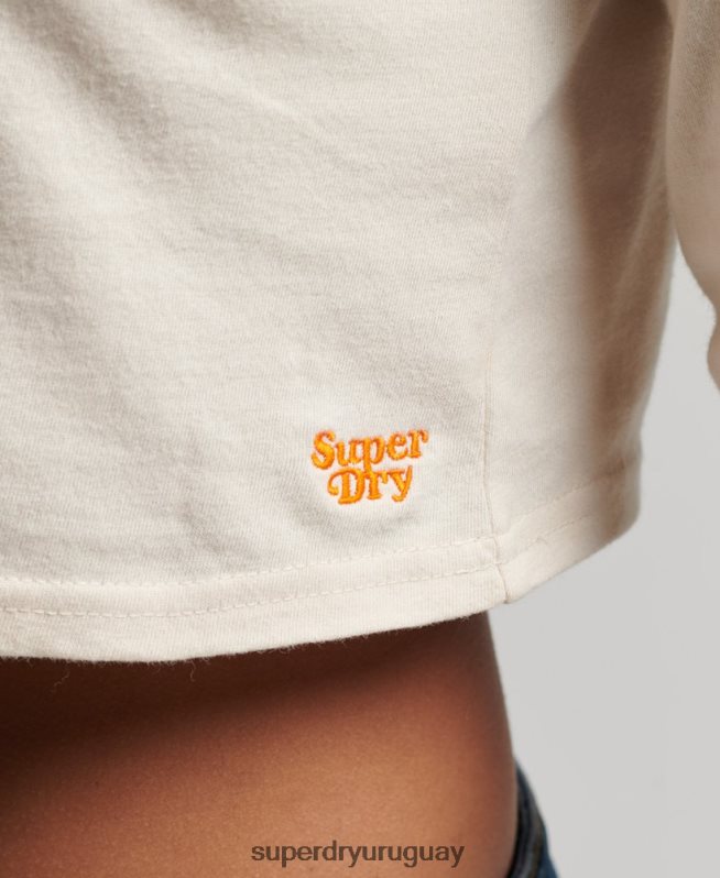 uy Superdry mujer top corto de manga larga con rayas vintage de algodón orgánico crema DT2N8Z2932 ropa