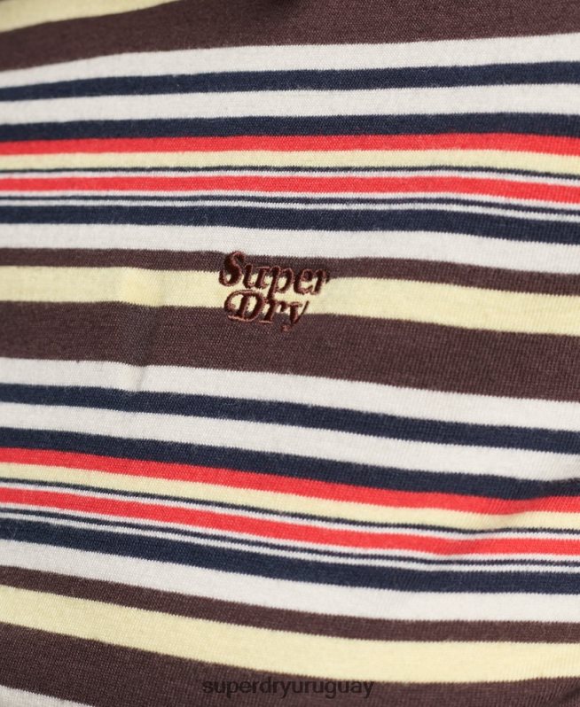 uy Superdry mujer top corto de manga larga con rayas vintage de algodón orgánico marrón DT2N8Z2948 ropa