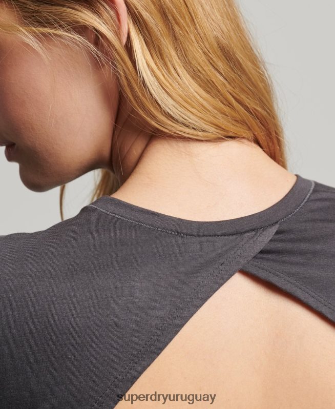 uy Superdry mujer top cruzado de manga larga gris oscuro DT2N8Z6327 ropa