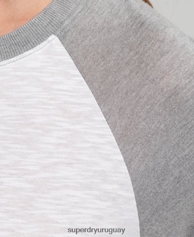 uy Superdry mujer top de béisbol de manga larga gris DT2N8Z6514 ropa