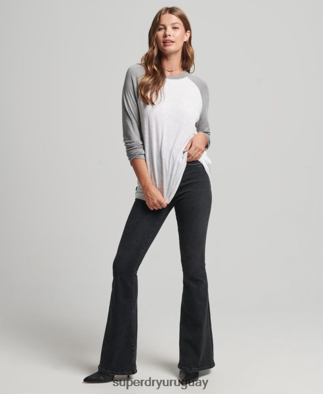 uy Superdry mujer top de béisbol de manga larga gris DT2N8Z6514 ropa