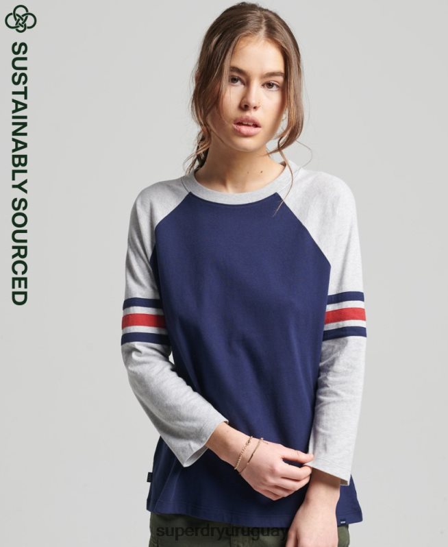 uy Superdry mujer top de béisbol vintage de media manga de algodón orgánico Armada DT2N8Z6575 ropa