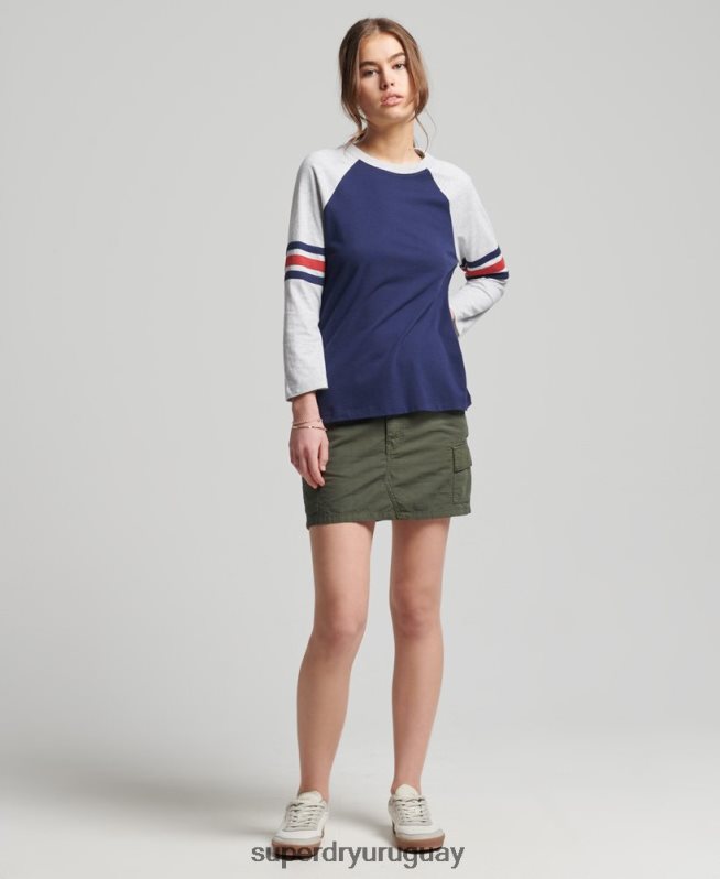 uy Superdry mujer top de béisbol vintage de media manga de algodón orgánico Armada DT2N8Z6575 ropa