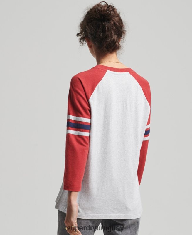 uy Superdry mujer top de béisbol vintage de media manga de algodón orgánico gris DT2N8Z6646 ropa