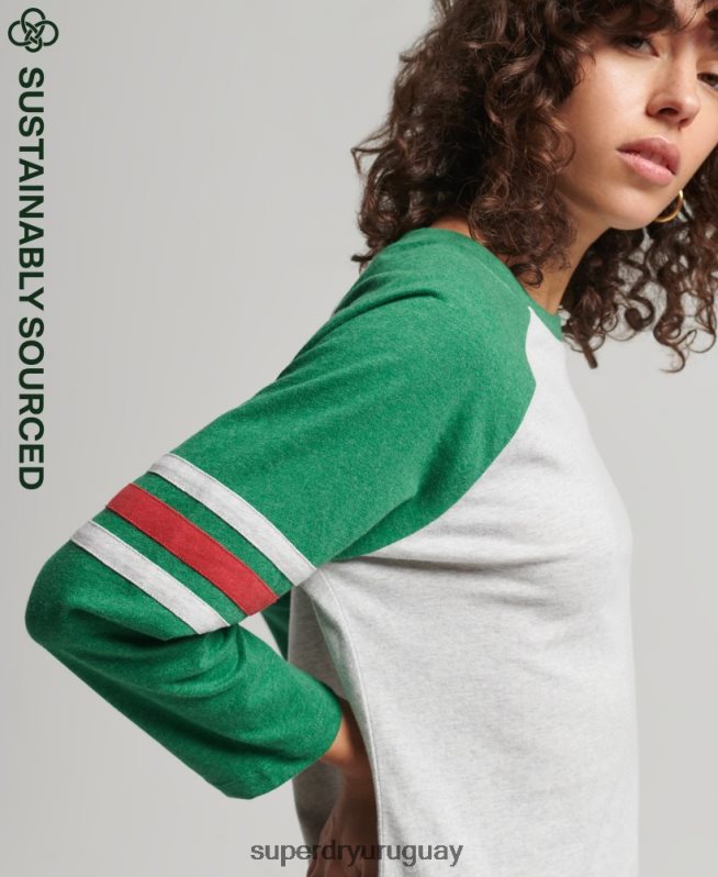 uy Superdry mujer top de béisbol vintage de media manga de algodón orgánico verde DT2N8Z6555 ropa