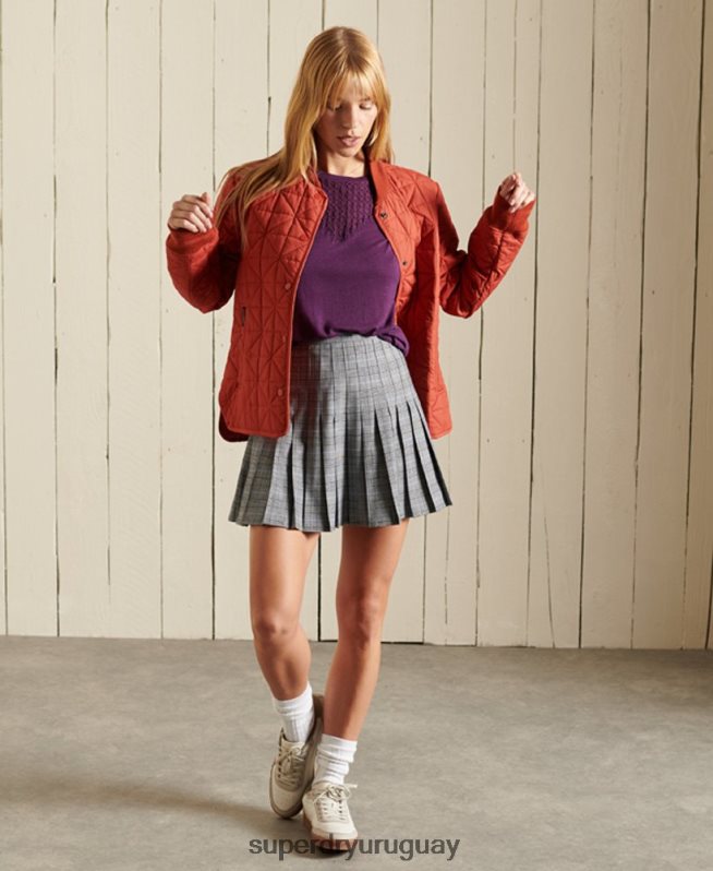 uy Superdry mujer top de manga corta con encaje y chevron púrpura DT2N8Z2746 ropa