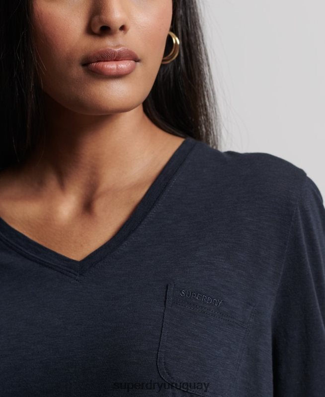 uy Superdry mujer top de manga larga con cuello de pico y bolsillo de algodón orgánico Armada DT2N8Z6547 ropa