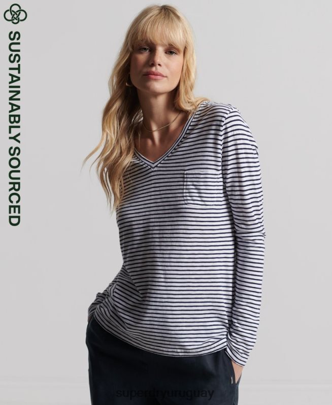 uy Superdry mujer top de manga larga con cuello de pico y bolsillo de algodón orgánico Armada DT2N8Z6570 ropa