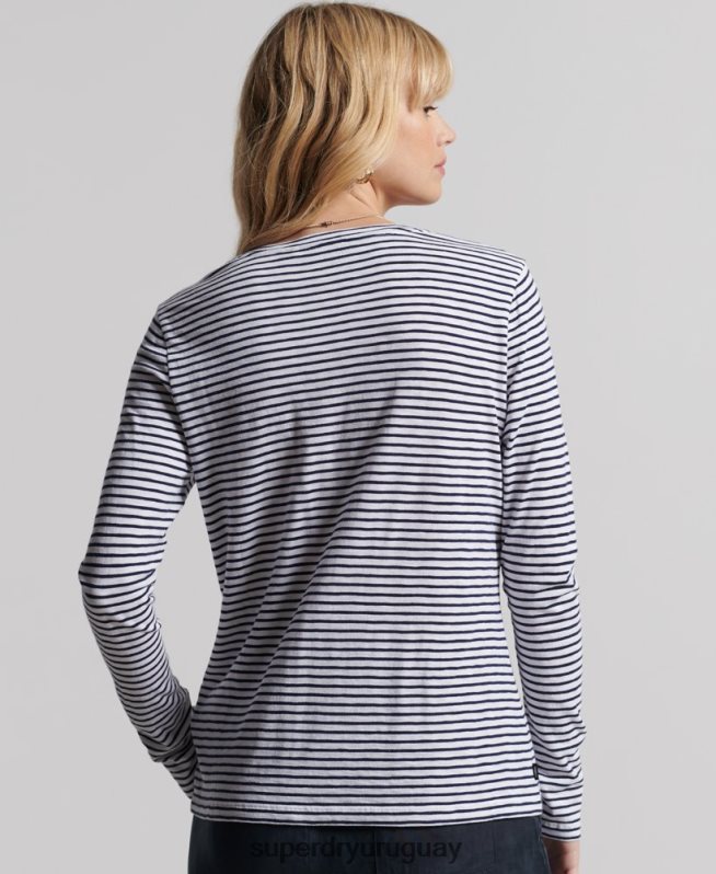 uy Superdry mujer top de manga larga con cuello de pico y bolsillo de algodón orgánico Armada DT2N8Z6570 ropa