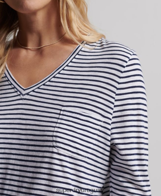 uy Superdry mujer top de manga larga con cuello de pico y bolsillo de algodón orgánico Armada DT2N8Z6570 ropa