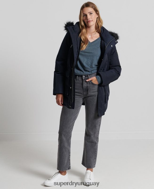 uy Superdry mujer top de manga larga con cuello de pico y bolsillo de algodón orgánico azul DT2N8Z6645 ropa