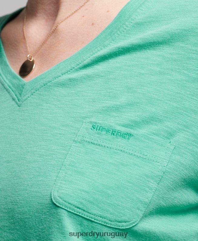 uy Superdry mujer top de manga larga con cuello de pico y bolsillo de algodón orgánico azul claro DT2N8Z6595 ropa