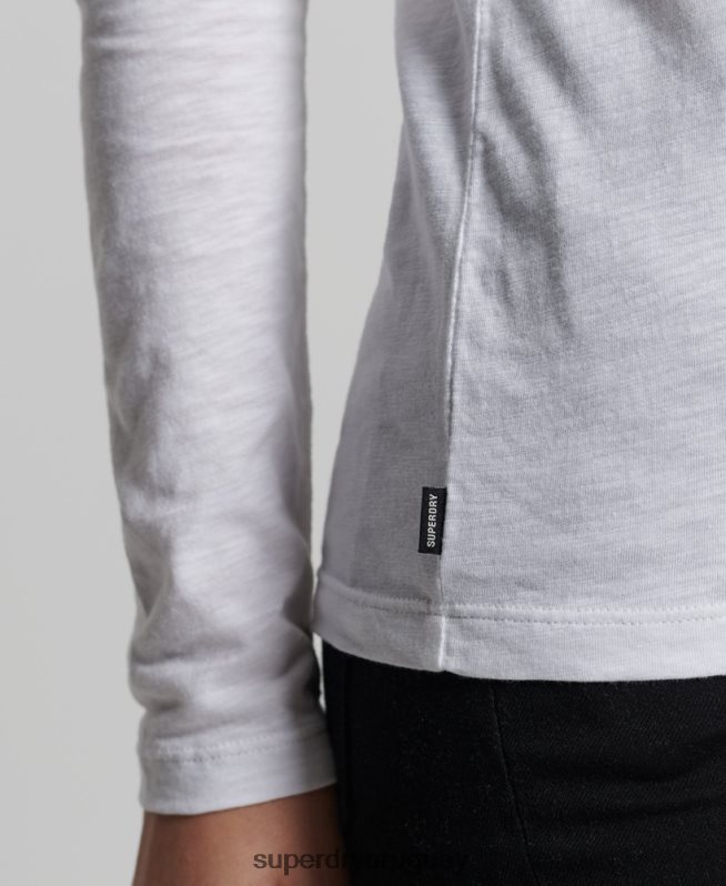 uy Superdry mujer top de manga larga con cuello de pico y bolsillo de algodón orgánico blanco DT2N8Z6556 ropa