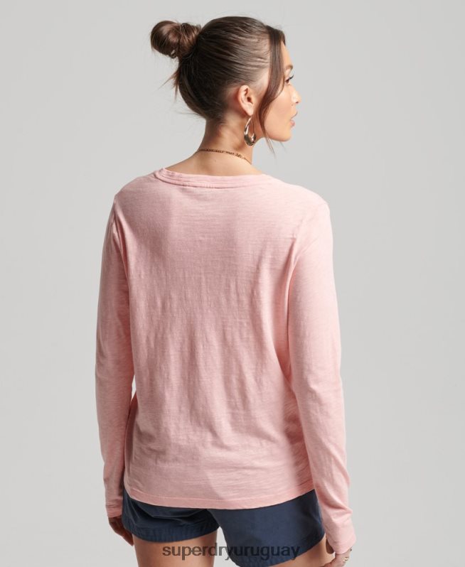 uy Superdry mujer top de manga larga con cuello de pico y bolsillo de algodón orgánico rosa DT2N8Z6552 ropa