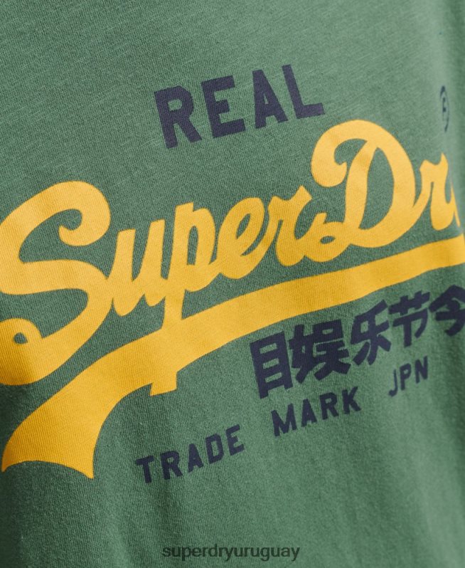 uy Superdry mujer top de manga larga con logo vintage verde DT2N8Z3045 ropa
