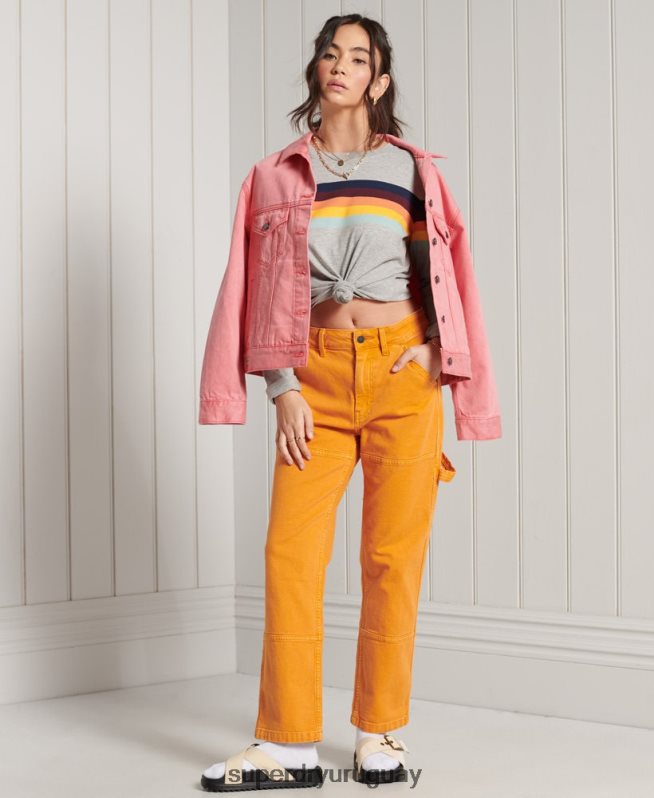 uy Superdry mujer top de manga larga con rayas cali de algodón orgánico gris claro DT2N8Z6781 ropa