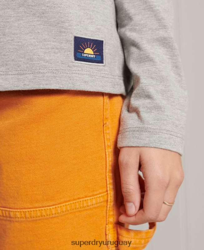 uy Superdry mujer top de manga larga con rayas cali de algodón orgánico gris claro DT2N8Z6781 ropa