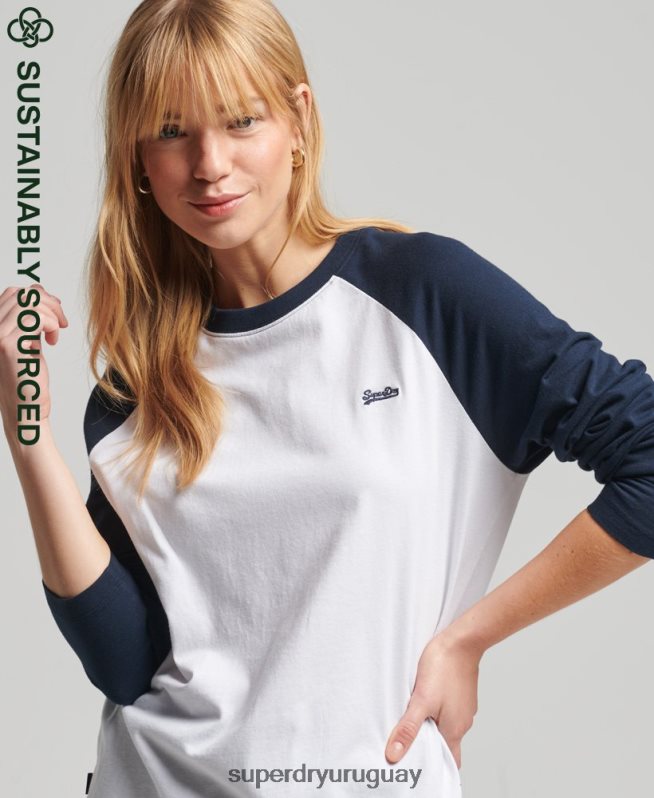 uy Superdry mujer top de manga larga de béisbol vintage de algodón orgánico blanco DT2N8Z6628 ropa